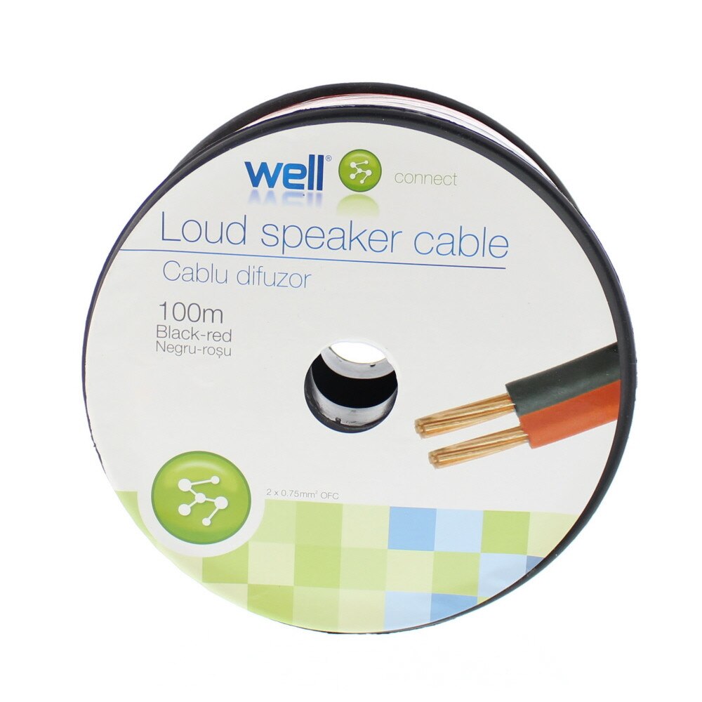 Cablu difuzor rosu/negru cupru 2X0.75, 100m, Well