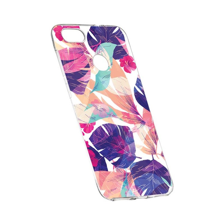 Силиконов капак, прозрачен, тънък, тропически цветя, HTC Desire 12 Plus