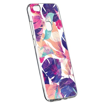 Husa Silicon, Transparent, Slim, Flori Tropicale, Huawei P10 LITE Husa Silicon, Transparent, Slim, Flori Tropicale, Huawei P10 LITE