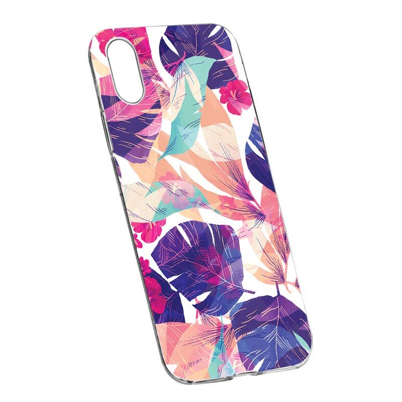 Husa Silicon, Transparent, Slim, Flori Tropicale, Apple iPhone X