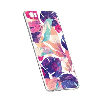 Husa Silicon, Transparent, Slim, Flori Tropicale, Huawei P8 LITE Husa Silicon, Transparent, Slim, Flori Tropicale, Huawei P8 LITE