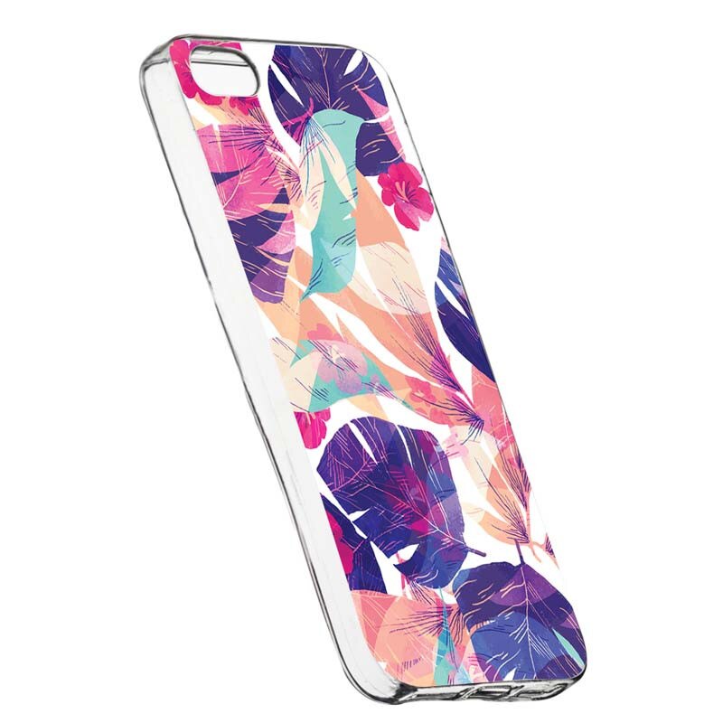 Husa Silicon, Transparent, Slim, Flori Tropicale, Apple iPhone 5 / 5S / SE