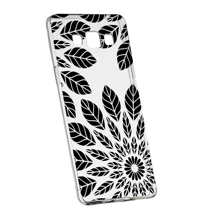 Силиконов кейс, прозрачен, тънък, черно цвете, Huawei MATE 10