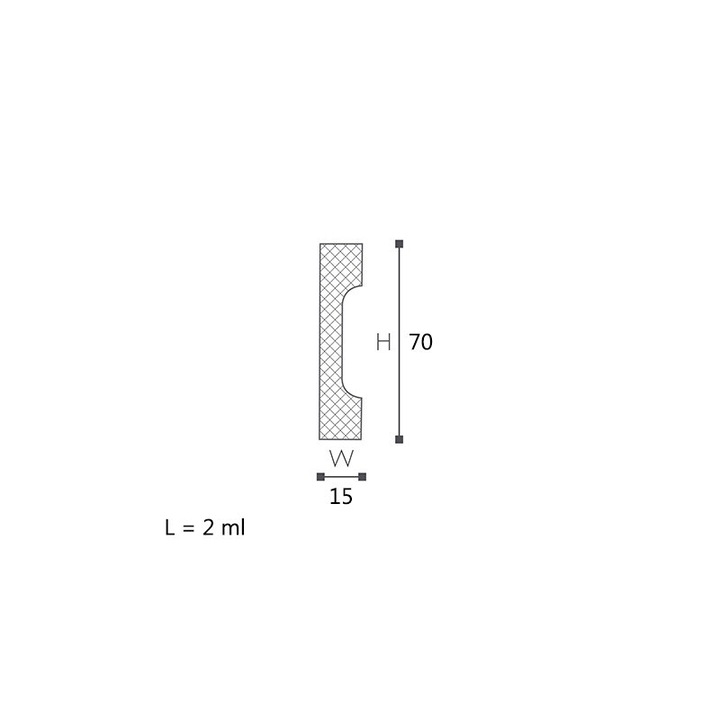 Plinta polimer WD2 pardosea HDPS, NMC, alb, 200 x 7 x 1.5 cm
