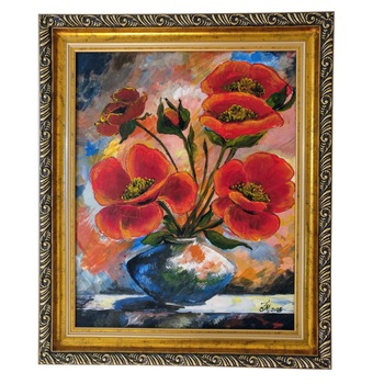 Tablou flori pictura in ulei, Art, rama din lemn masiv, 50 x 60 cm Tablou flori pictura in ulei, Art, rama din lemn masiv, 50 x 60 cm