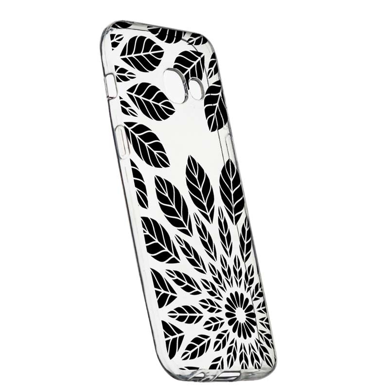 Husa Silicon, Transparent, Slim, Black Flower, Samsung Galaxy A5 2016