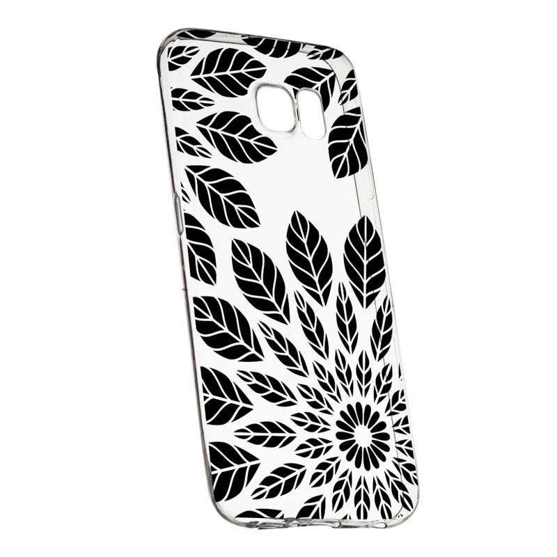 Husa Silicon, Transparent, Slim, Black Flower, Samsung Galaxy S7 Edge