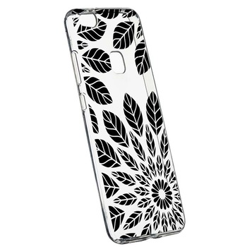 Husa Silicon, Transparent, Slim, Black Flower, Huawei P10 LITE Husa Silicon, Transparent, Slim, Black Flower, Huawei P10 LITE