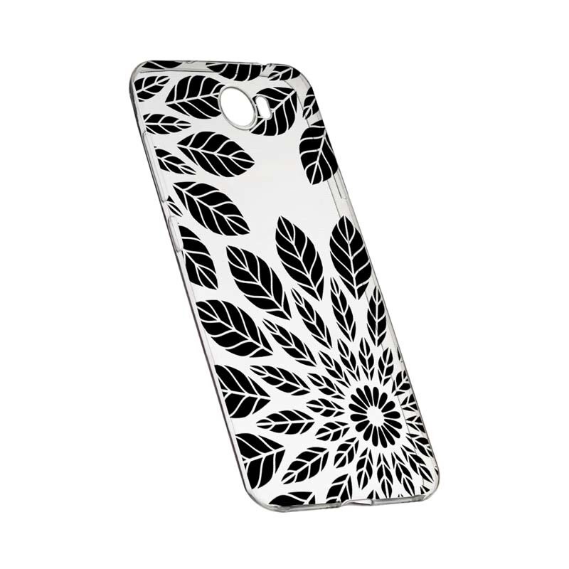 Husa Silicon, Transparent, Slim, Black Flower, Huawei Y7 / Enjoy 7 Plus / Nova Lite Plus 2017