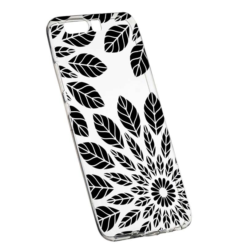 Husa Silicon, Transparent, Slim, Black Flower, Huawei Honor 10
