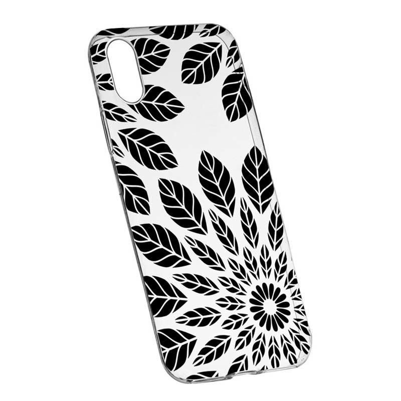 Husa Silicon, Transparent, Slim, Black Flower, HTC Desire 12