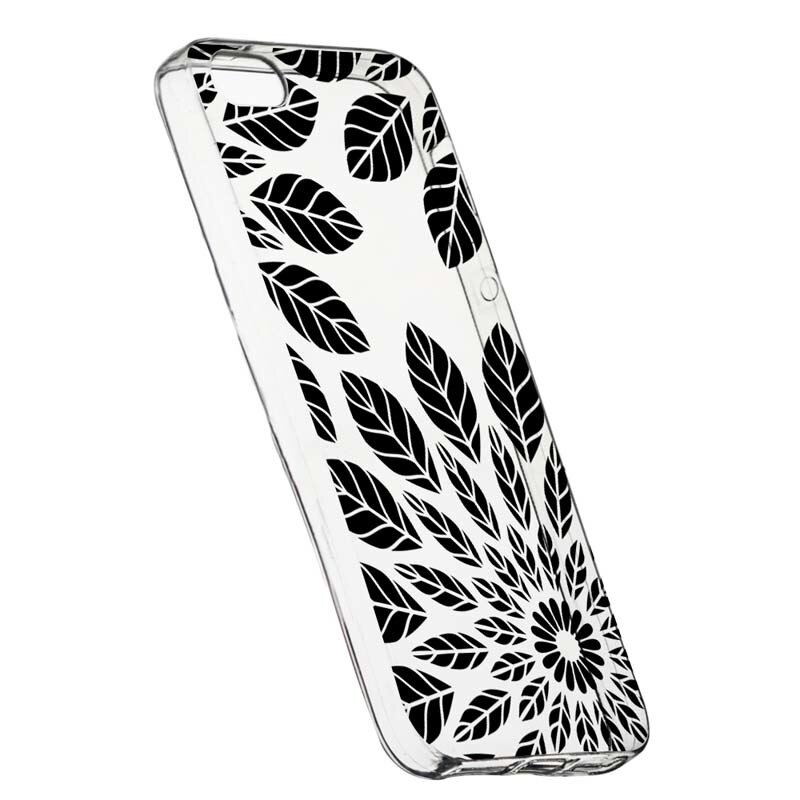 Husa Silicon, Transparent, Slim, Black Flower, Xiaomi Mi5S