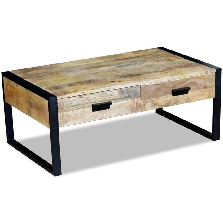 Маса за кафе vidaXL с 2 чекмеджета, твърдо мангово дърво, 100x60x40 cм