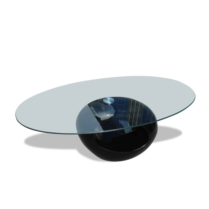 Masuta de cafea cu blat oval din sticla vidaXL, negru lucios, 19.7 kg