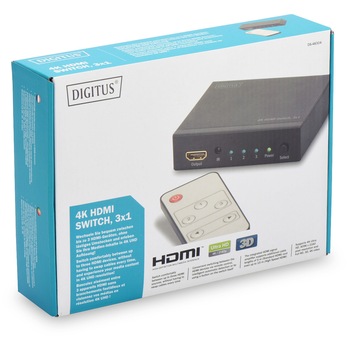 HDMI switch 3 porturi Digitus, 4K, cu telecomanda HDMI switch 3 porturi Digitus, 4K, cu telecomanda