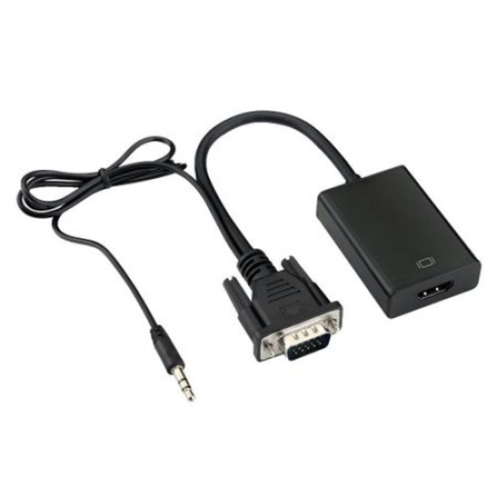 Конвертор от VGA баща към HDMI майка, черен, плюс аудио, 20 см плюс micro usb кабел