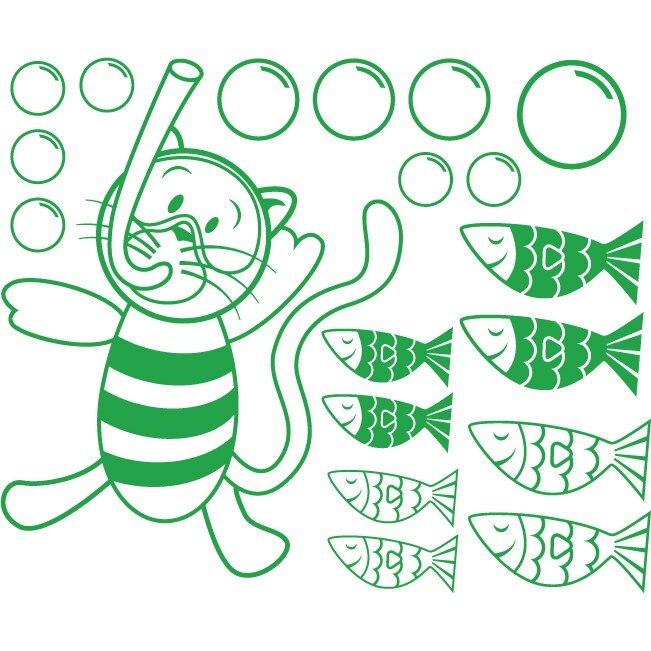 Pisica scafandru (pachet) - Sticker Decorativ - Verde - 145 x 119 cm