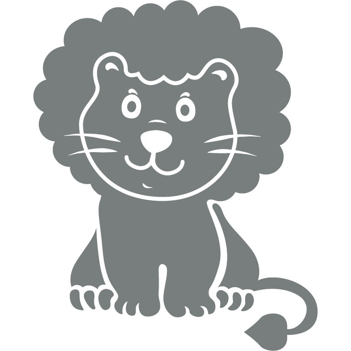 Animalute - leu - Sticker Decorativ - Gri Metal - 73 x 89 cm