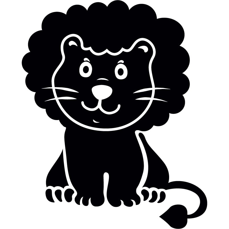 Animalute - leu - Sticker Decorativ - Negru - 73 x 89 cm