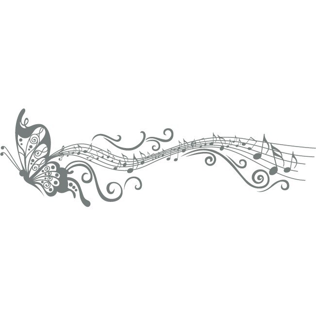 Fluture muzical - Sticker Decorativ - Gri Metal - 150 x 47 cm