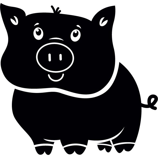 Animalute - purcelus - Sticker Decorativ - Negru - 95 x 89 cm