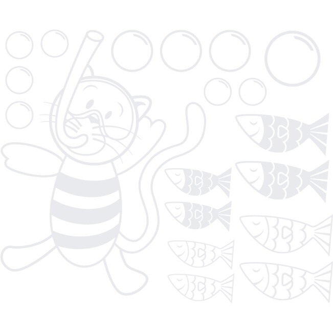 Pisica scafandru (pachet) - Sticker Decorativ - Alb polar - 109 x 89 cm