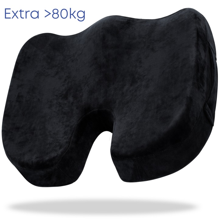 Perna ortopedica sezut Suporto® coccis Fermitate Extra, Negru, masa corporala peste 80 KG, 45 x 36 x 8 cm