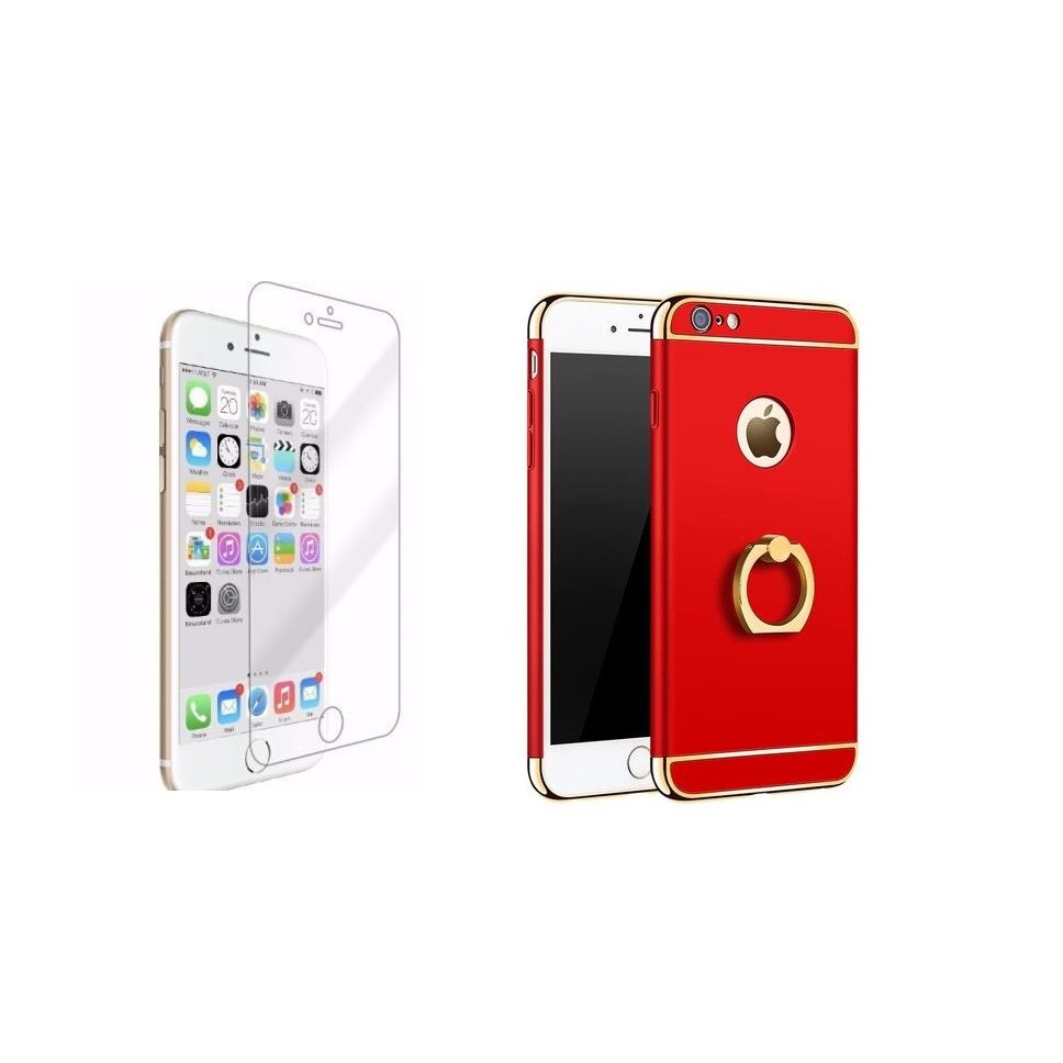 Pachet husa Apple iPhone 7, MyStyle Elegance Luxury 3in1 Ring Red, folie de sticla gratis