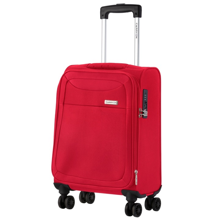 Troler de cabina extensibil CarryOn Air, bagaj de mana, 55x35x20 cm, poliester, +20% capacitate, 2.3 kg, rosu