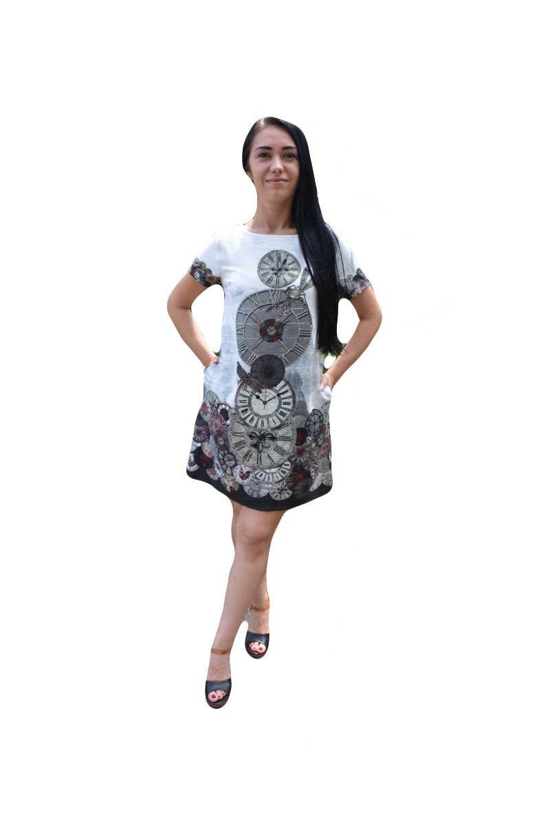 Rochie trendy cu croi lejer, design geometric,D&J Exclusive, Alb