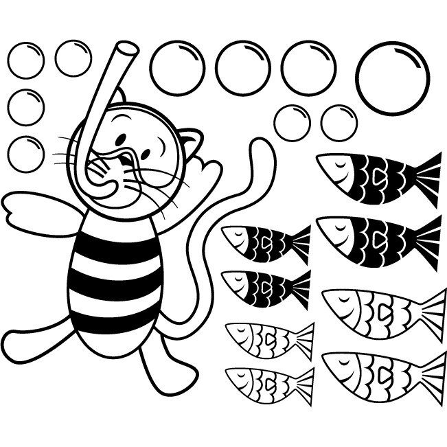 Pisica scafandru (pachet) - Sticker Decorativ - Negru - 145 x 119 cm