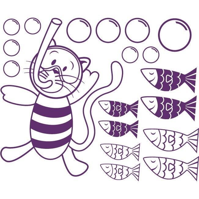 Pisica scafandru (pachet) - Sticker Decorativ - Indigo - 145 x 119 cm