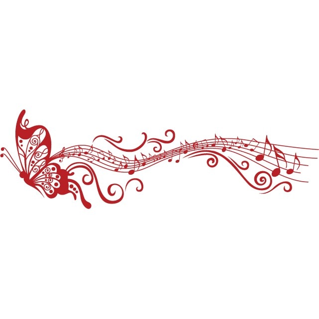 Fluture muzical - Sticker Decorativ - Rosu Cardinal - 150 x 47 cm