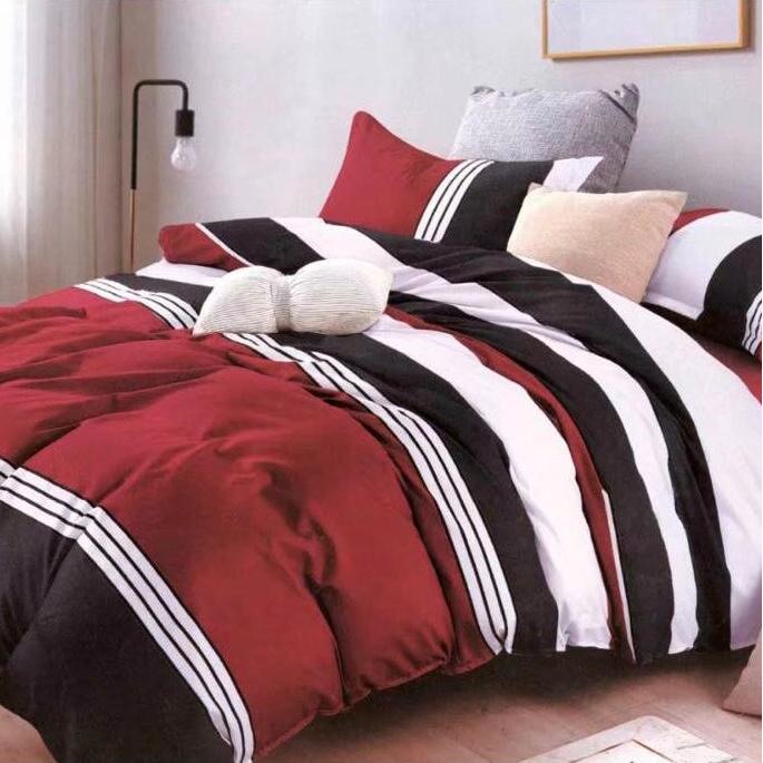 Lenjerie de pat 2 persoane, 4 piese, bumbac satinat negru cu alb JN213