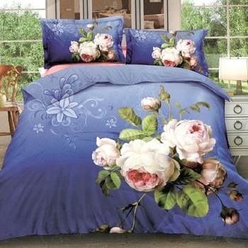 Lenjerie bumbac satinat 4 piese, pentru pat mare albastru JN297 Lenjerie bumbac satinat 4 piese, pentru pat mare albastru JN297