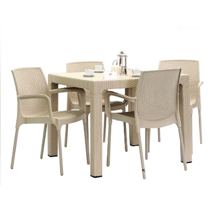 Set gradina MAITAS masa patrata CLASSI RATAN 90x90x75cm 4 scaune SUNSET RATTAN polipropilen/fibra sticla culoare capucino