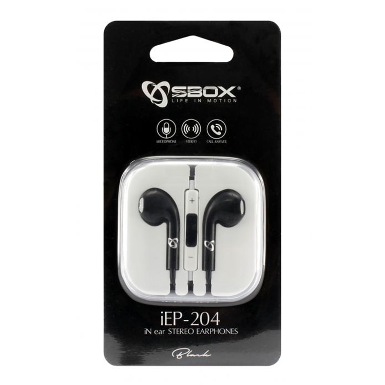 Casticu fir in-ear, SBOX, IEP-204, cu microfon, Negru/Alb