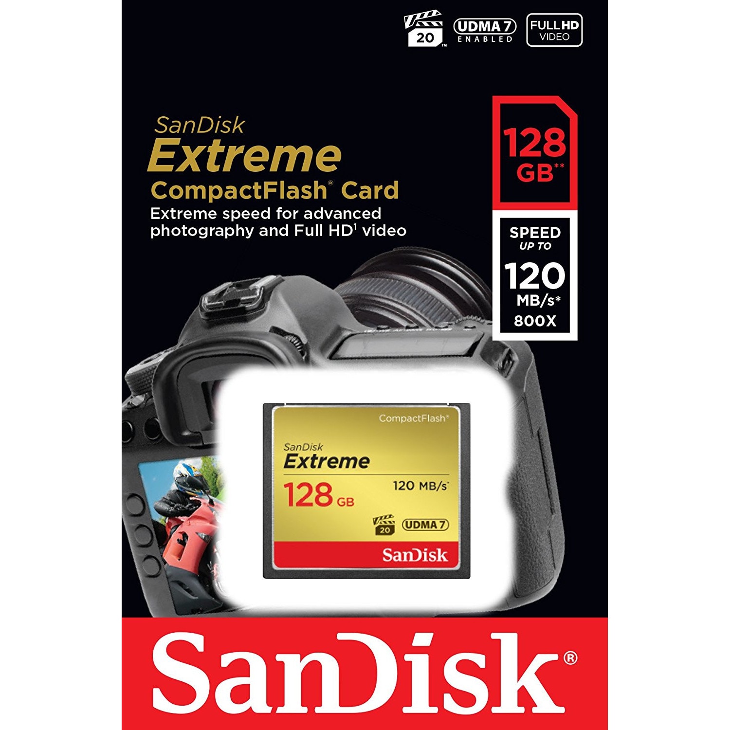 Card de memorie SanDisk Compact Flash Extreme, 128GB, UDMA 7, Full HD