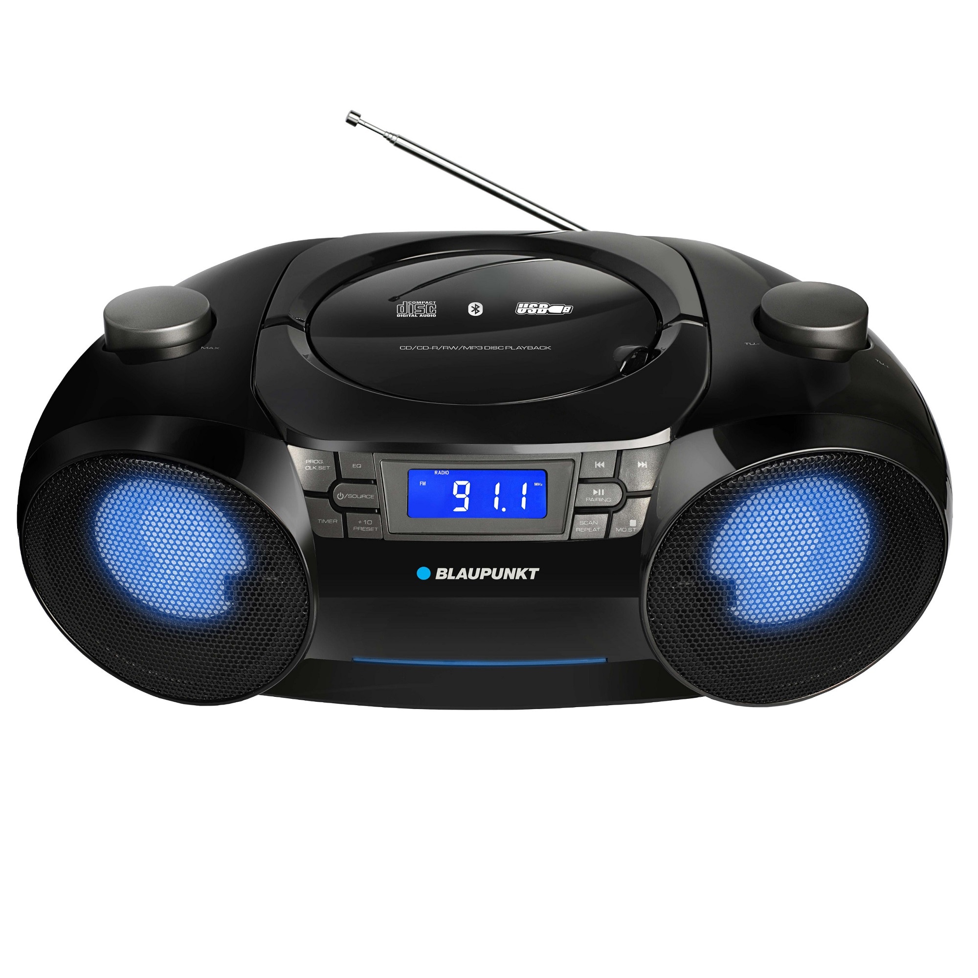 Boombox Blaupunkt BB31LED, Bluetooth, FM, MP3, AUX, USB, Ceas cu alarma, lumini, LED
