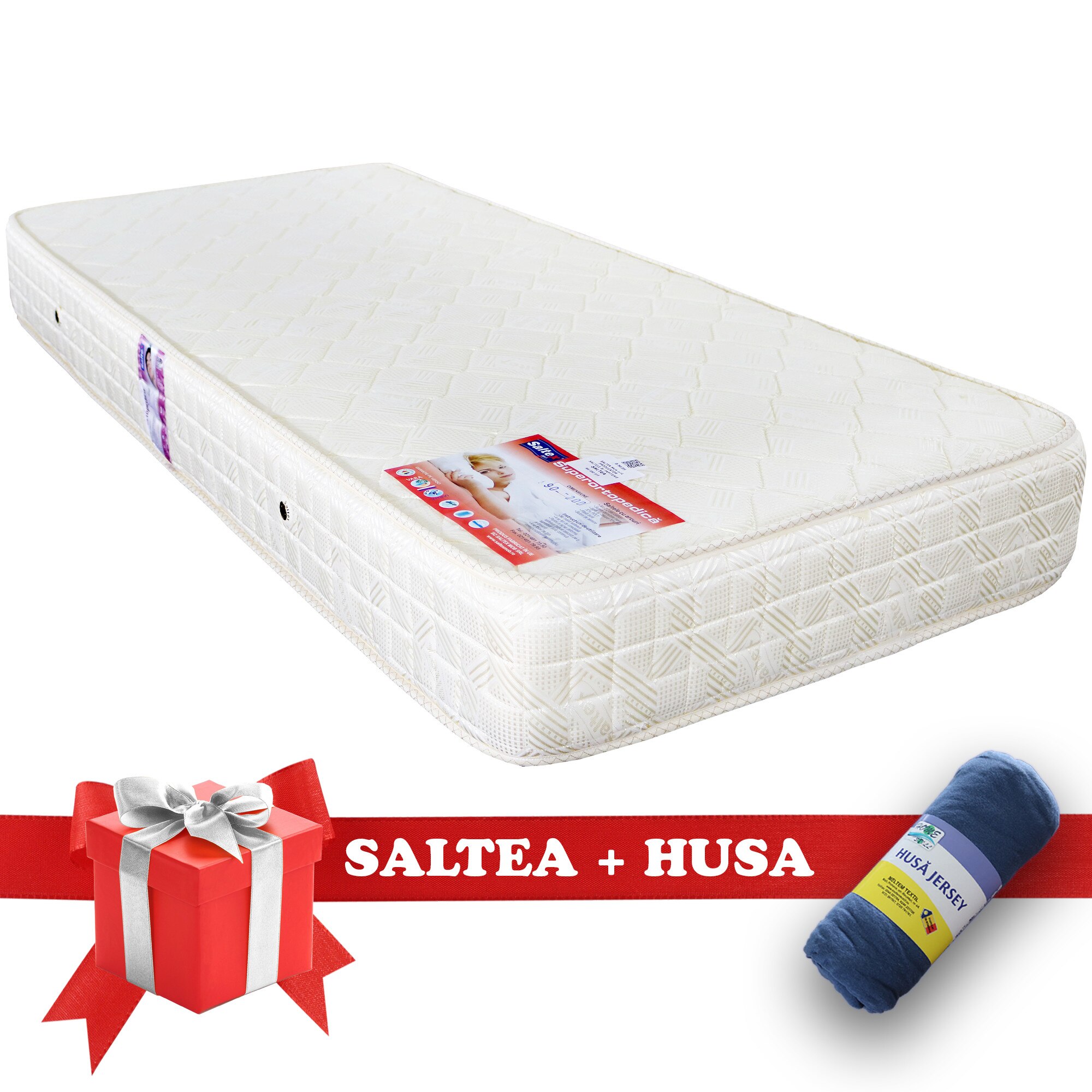 Set Saltea SuperOrtopedica Saltex 90x190 cm + Husa cu elastic
