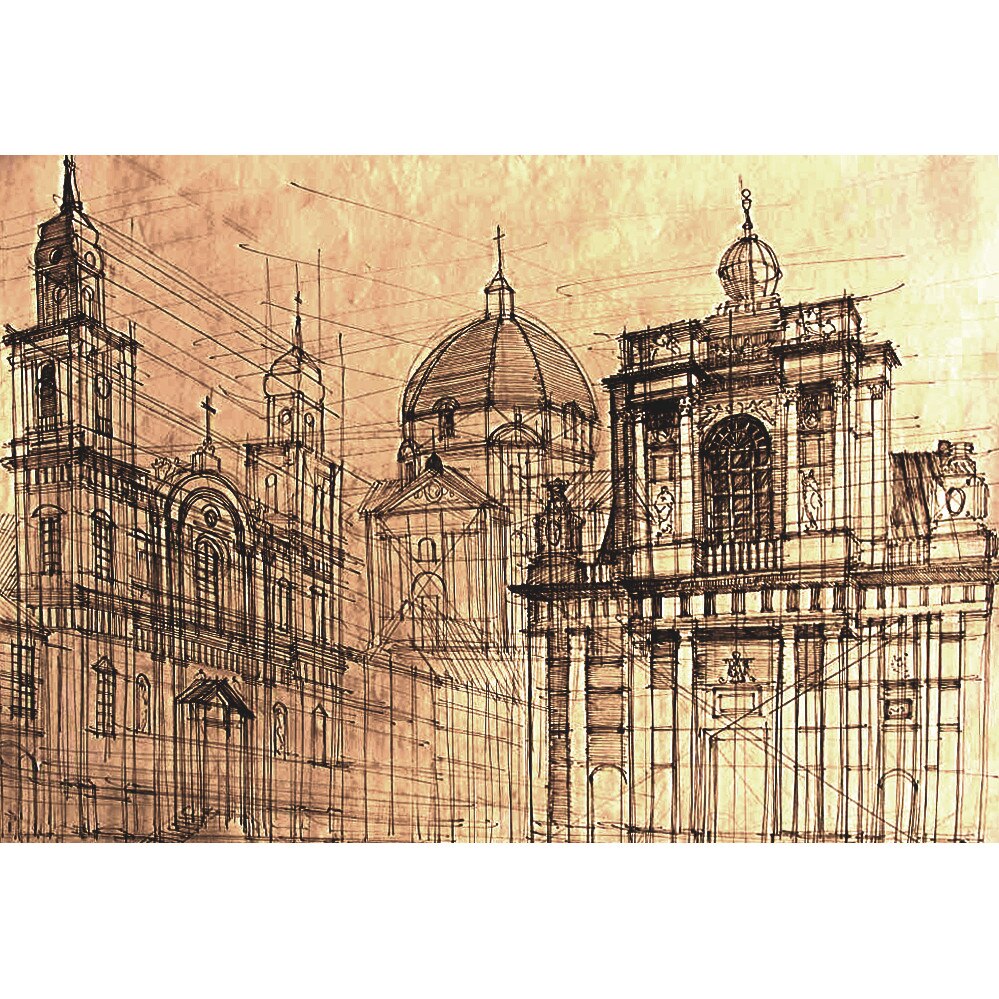 Tablou canvas schita arhitectura, vintage 70x50 cm