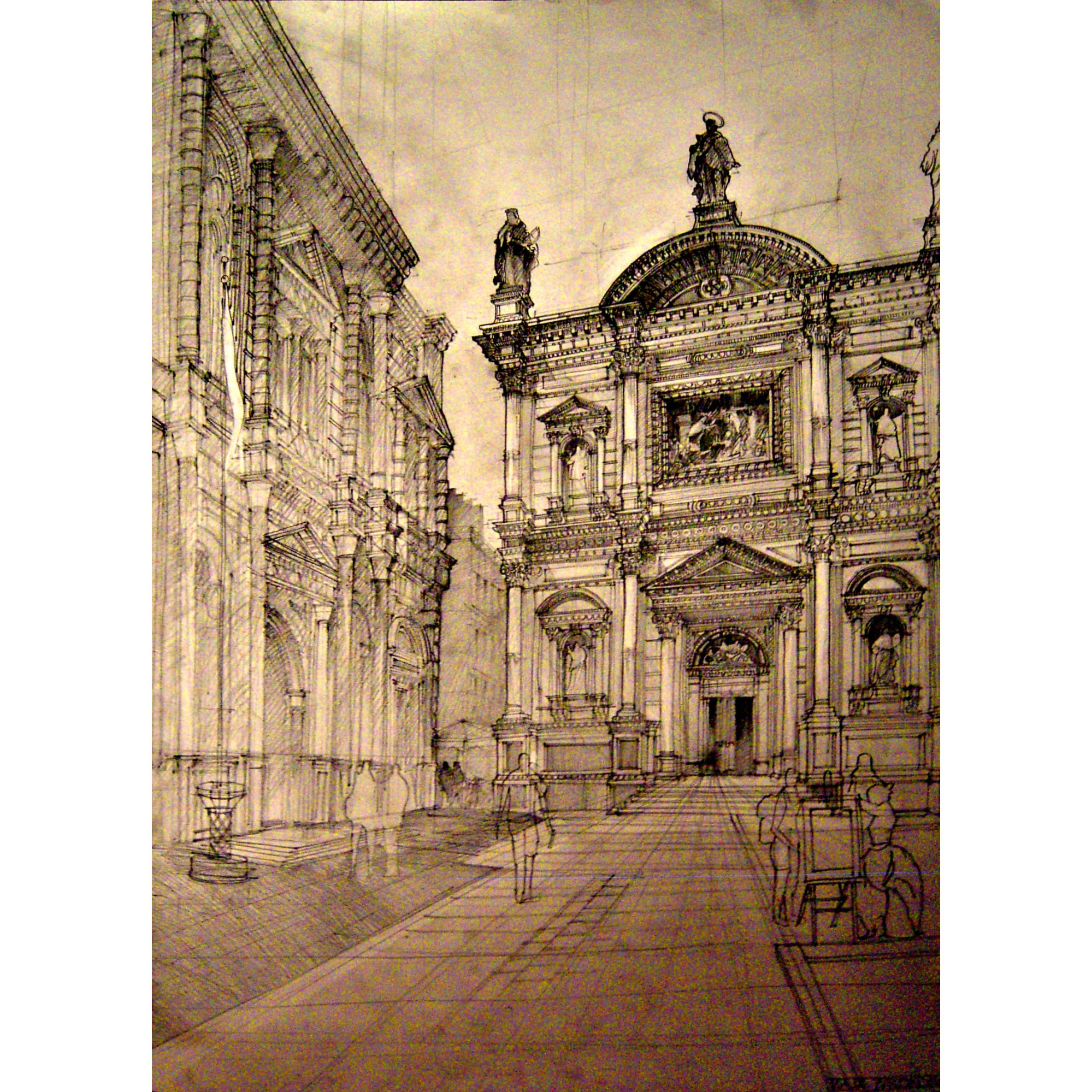 Tablou canvas arhitectura, stil schita penita tus, 70x50 cm