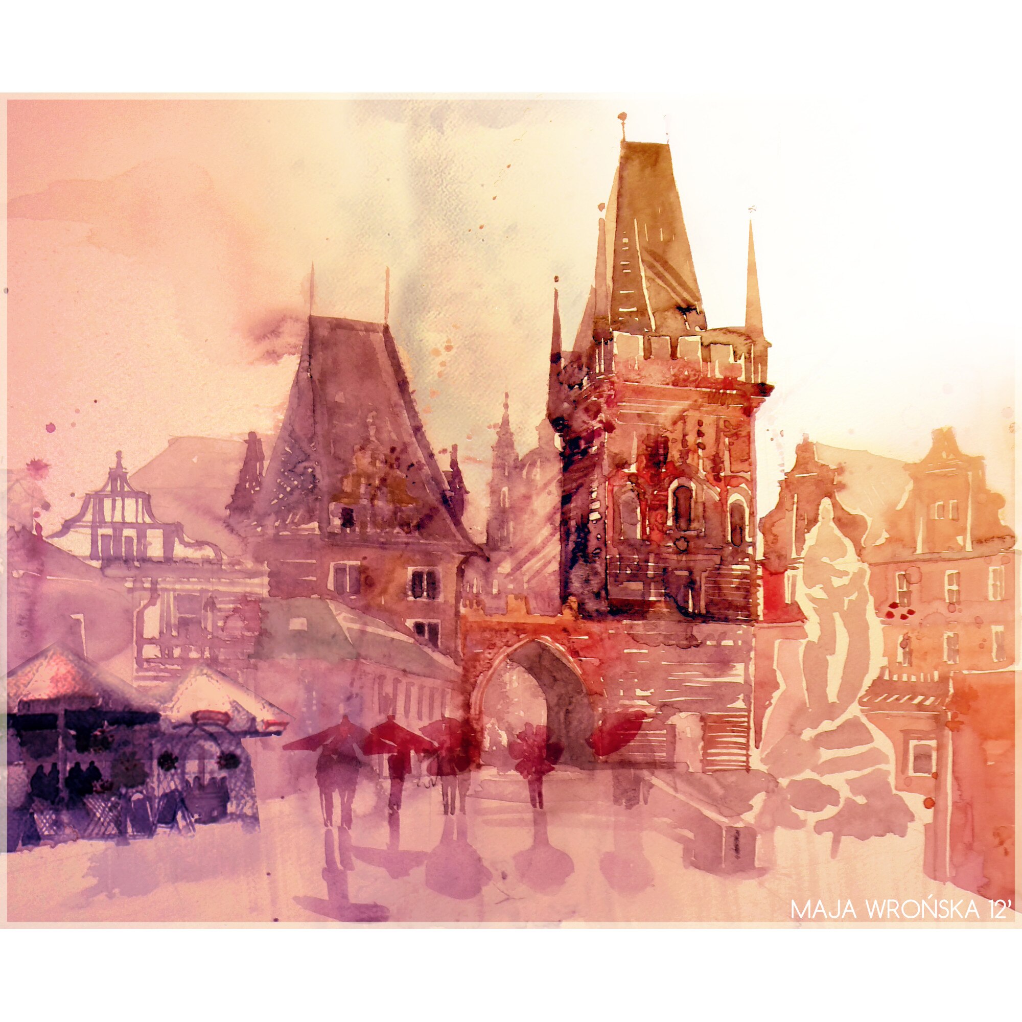 Tablou canvas acuarela, Praga, 70x50 cm