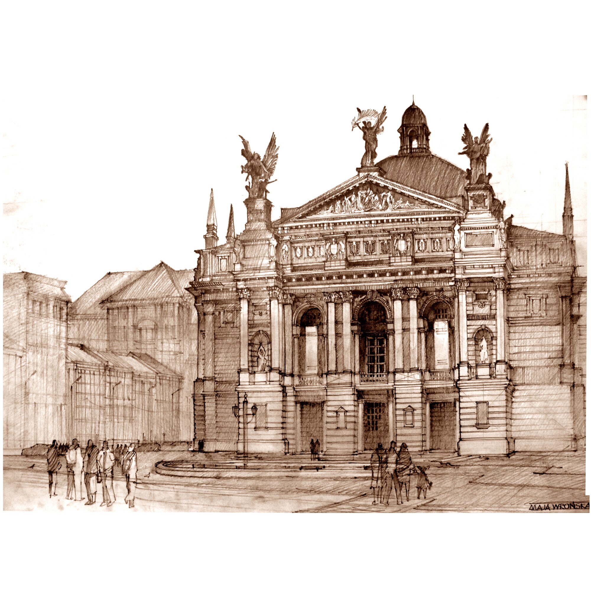 Tablou canvas vintage, schita arhitectura, 70x50 cm