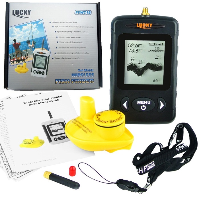 Sonar pescuit portabil wireless, Fish Finder, Lucky, localizare pesti, adancime apa, configuratie contur substrat acvatic