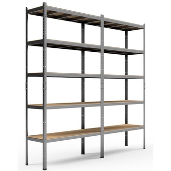 Raft DUBLU metalic 5 polite MDF 180x150x35 CM, 175 kg/polita, montaj fara surub prin clipsare, cadru metalic din otel zincat, polite maro, fabricat in UE, KOV Raft DUBLU metalic 5 polite MDF 180x150x35 CM, 175 kg/polita, montaj fara surub prin clipsare, cadru metalic din otel zincat, polite maro, fabricat in UE, KOV