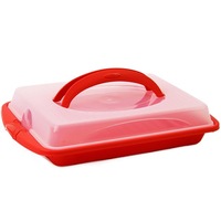 Suport tort dreptunghiular cu capac si maner Sterk, transparent-rosu