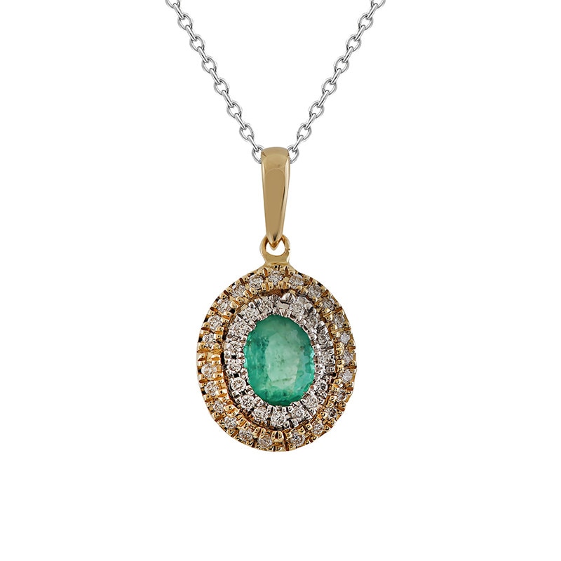 Pandantiv cu Lant Deruvo Aur 18k Diamante, Smarald, Ajustabil 40-45 P2507045E-WY