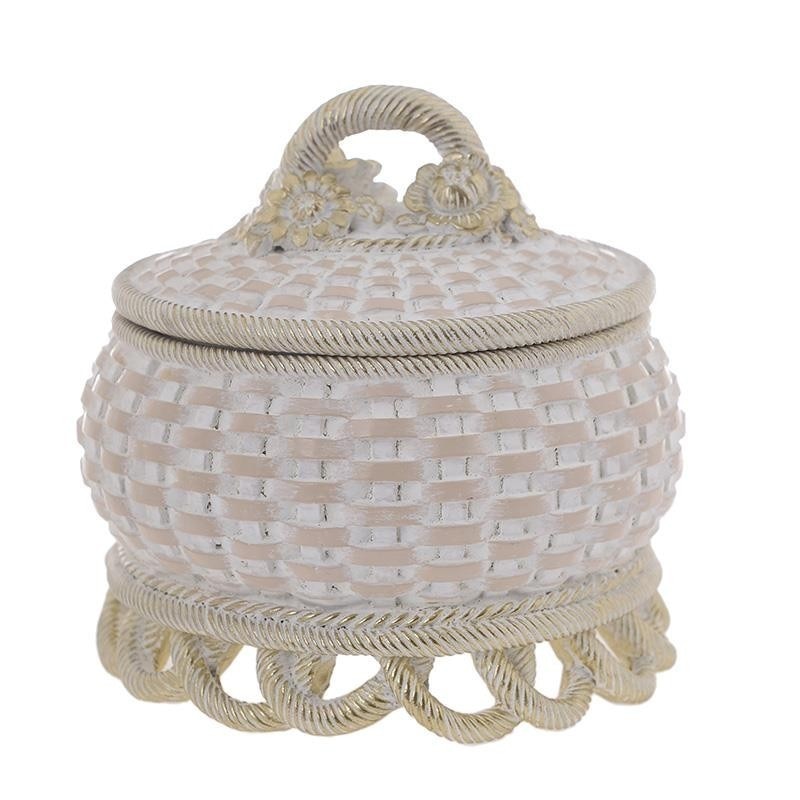 Caseta bijuterii Natural Beige din rasina 13 x 13cm, culoare bej, Inart