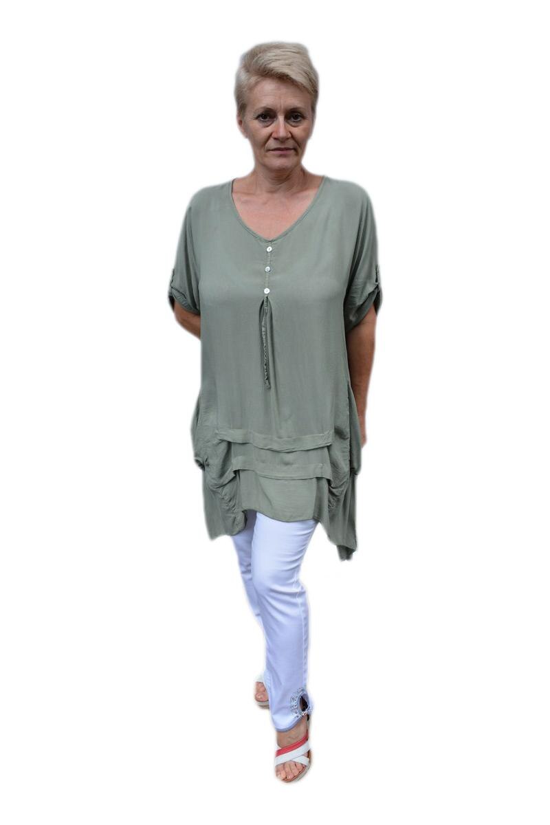 Bluza casual ,asimetrica,design de buzunare ,D&J Exclusive, Verde-Inchis
